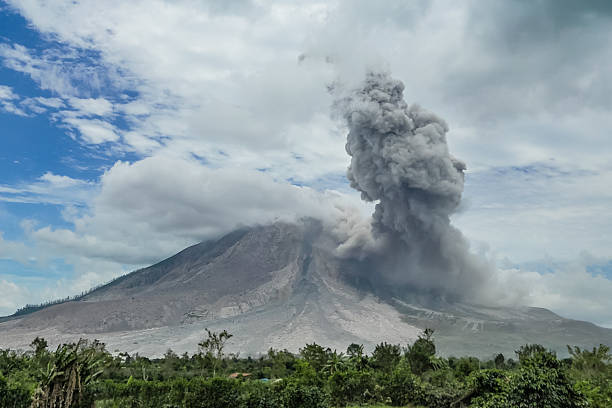 Eruption of volcano. Sinabung, Sumatra, Indonesia. 28-09-2016 stock photo