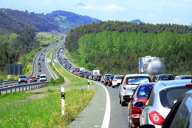 Traffic jam on the A67 towards Asturias