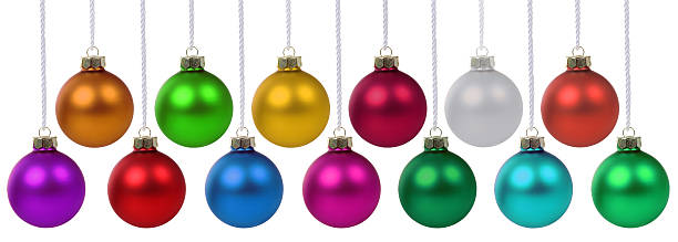istock Christmas balls baubles decoration hanging isolated on white 617903222