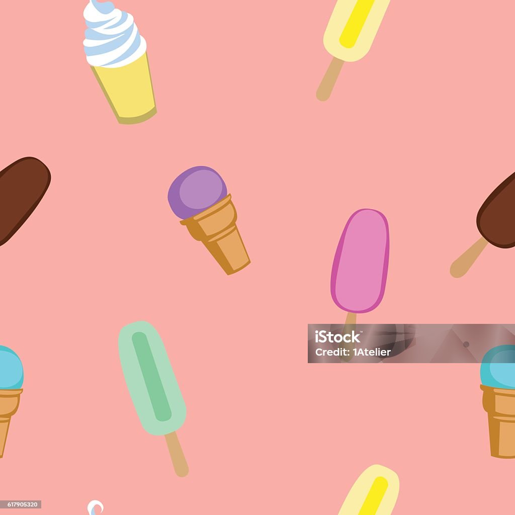 Ice cream, popsicle, frozen yogurt seamless vector pattern. Pink background. Ice cream, popsicle, frozen yogurt seamless vector pattern. Pink ice cream background. Seamless Pattern stock vector