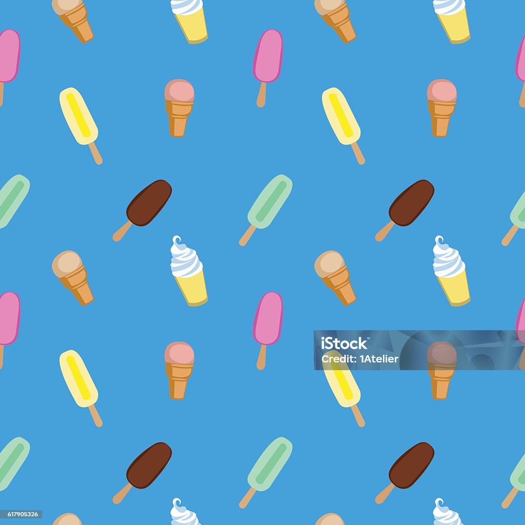 Ice cream, popsicle, frozen yogurt seamless vector pattern. Ice cream, popsicle, frozen yogurt seamless vector pattern. Blue ice cream background. Pattern stock vector