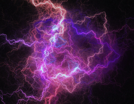 Red and blue colored lightning like abstract space background texture.