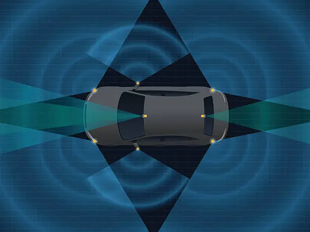 Vector illustration of Remote Sensing System of Vehicle. various cameras and sensors