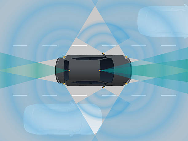 system teledetekcji pojazdu. różne kamery i czujniki - multiple lane highway stock illustrations