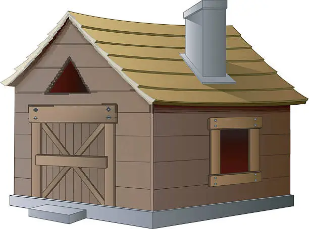 Vector illustration of Wooden house with chimney on white background