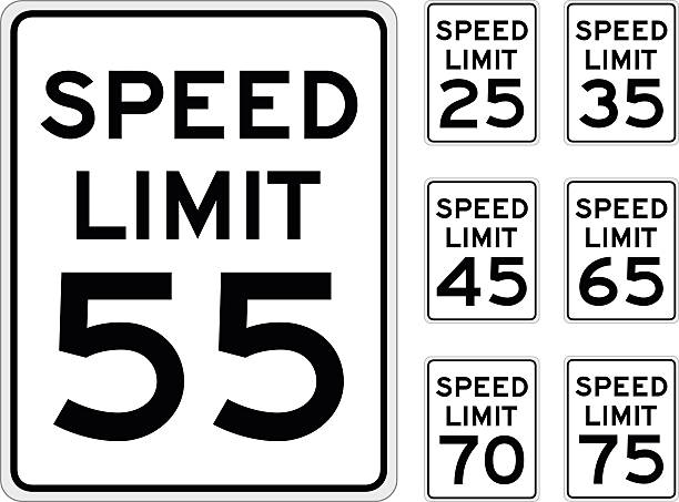 speed limit beschilderung - zahl 55 stock-grafiken, -clipart, -cartoons und -symbole