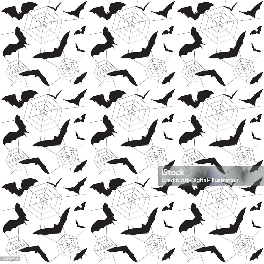 Halloween pattern Halloween seamless pattern. Vector illustration. Bat and spiders web on white background. Hand Drawn pattern. Haloween background for Print. Vintage Animal Markings stock vector