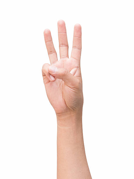 istock right hand a man show the third, number three sign 618025354