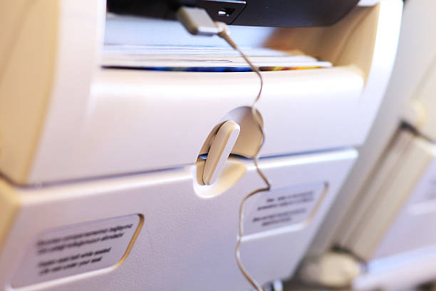 istock lock of white passenger airplane table 618027328