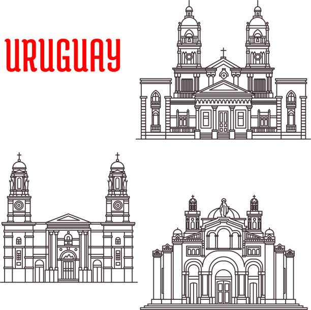 ilustrações, clipart, desenhos animados e ícones de ícones da arquitetura uruguaia - uruguay montevideo facade built structure