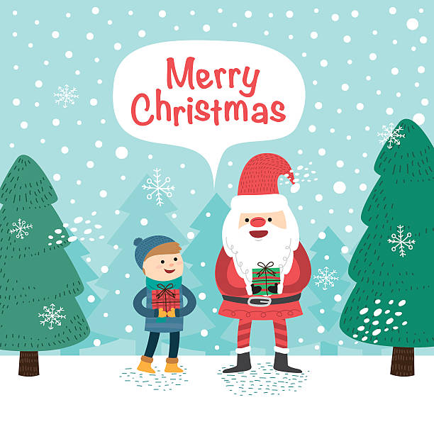 маленький мальчик и санта клаус. векторная иллюстрация для рождественской открытки. - christmas child friendship little boys stock illustrations