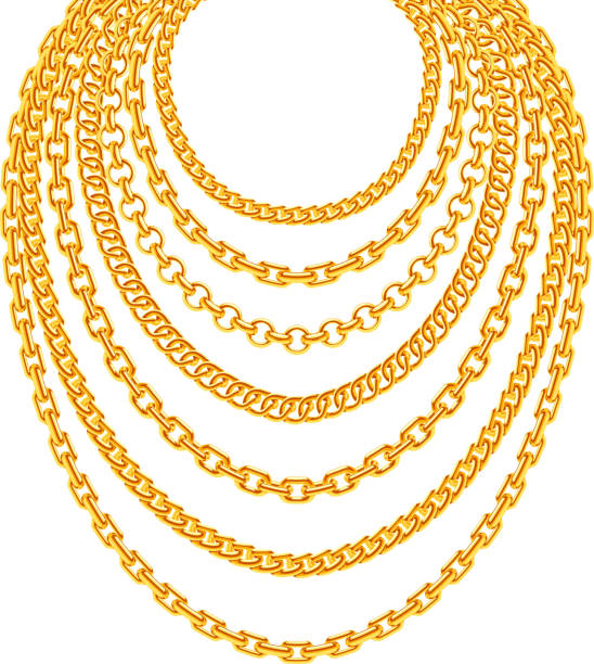 goldene metallische kette halsketten vektor-set - necklace chain gold jewelry stock-grafiken, -clipart, -cartoons und -symbole