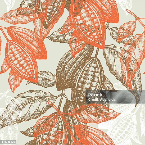 Cocoa Beans Seamless Pattern Cocoa Tree Illustration Chocolate Cocoa Beans Stock Illustration - Download Image Now