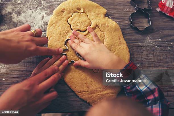 Top View Of Cutting Gingerbread Of Metal Molds Stock Photo - Download Image Now - Baking, Cookie, 2-3 Years