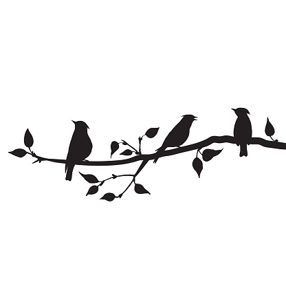 Birds At Tree Silhouettes Stock Illustration - Download Image Now ...
