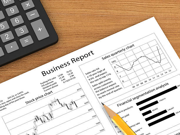 istock Business report planning wooden desk top view 618035036