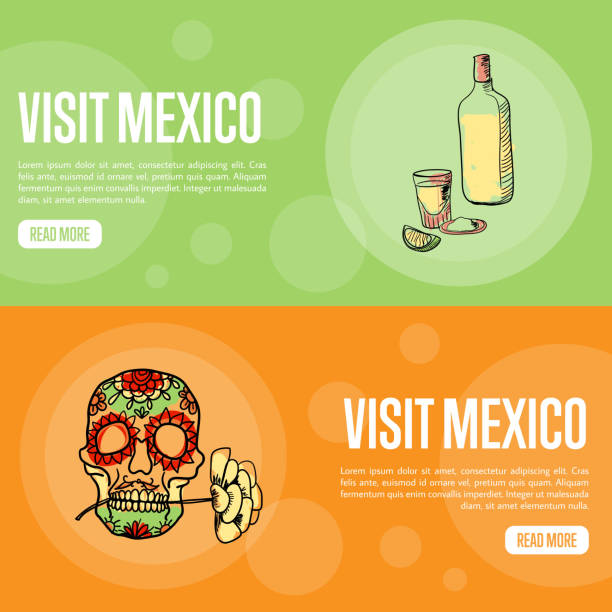 illustrations, cliparts, dessins animés et icônes de visitez mexico touristic vector web bannières - patron tequila