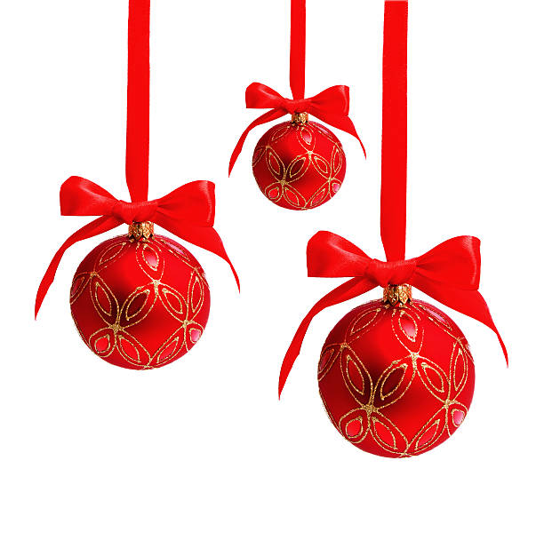 istock Three hunging red christmas balls isolated 618038632