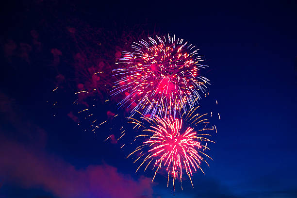 istock Beautiful colorful fireworks on sky. 618039410