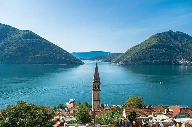 The scenic view on the mountains, Perast and Verige strait