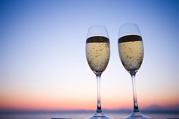 istock Two glasses of Champagne in twilight 618042234