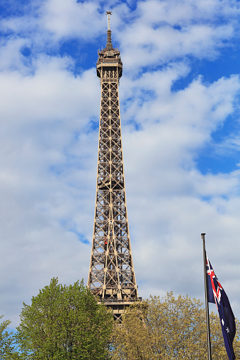 Paris, France - aerial city view Eiffel Tower. UNESCO World Heritage Site.