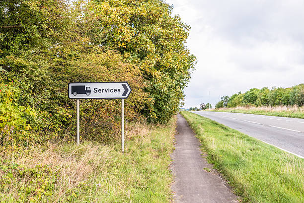 istock Authentic UK Motorway Directional Truck Services Sign 618043728