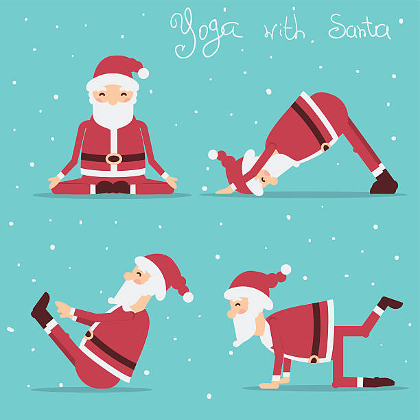 Weihnachtsmann beim Yoga. Vektor-Urlaub-Illustration – Vektorgrafik