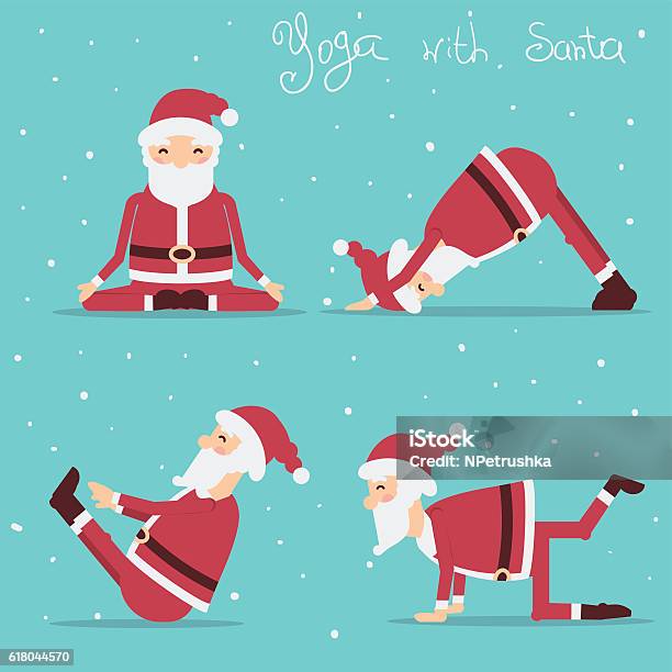 산타 클로스는 요가를하고 벡터 홀리데이 일러스트레이션 요가에 대한 스톡 벡터 아트 및 기타 이미지 - 요가, 산타 클로스, 크리스마스