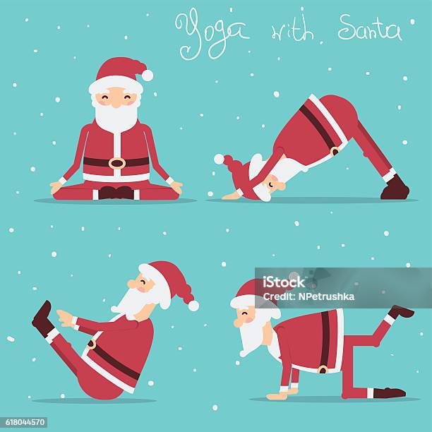 Santa Claus Doing Yogavector Holiday Illustration Stock Illustration - Download Image Now - Yoga, Santa Claus, Christmas