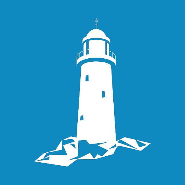 bildbanksillustrationer, clip art samt tecknat material och ikoner med lighthouse isolated on blue - harbour windy