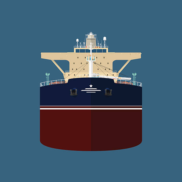 Front View of Oil Tanker Front View of the Vessel, Oil Tanker, International Freight Transportation, Vessel for the Transportation of Goods, Vector Illustration boat front view stock illustrations