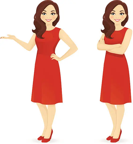 Vector illustration of Beautiful woman in red dress