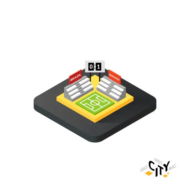 Vector illustration of Isometric football field icon, building city infographic element, vector illustration