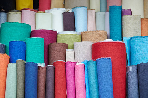 Rolls of fabric and textiles stock photo