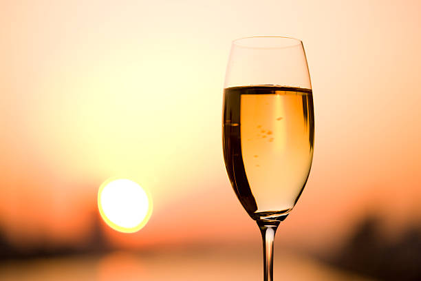 istock Glass of white wine in dusk 618052074