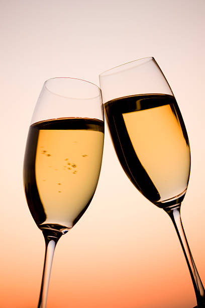 istock Two glass of white wine in dusk 618052202