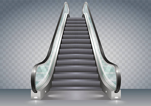 ilustrações de stock, clip art, desenhos animados e ícones de escalator with clear glass - escalator shopping mall shopping transparent