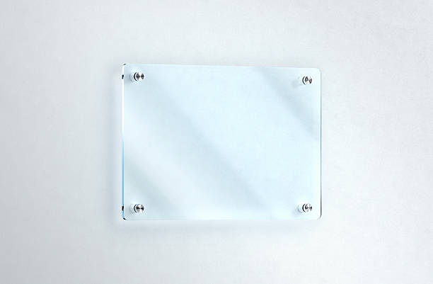 istock Blank glass nameplate mounted on the wall mockup, clipping path 618055130