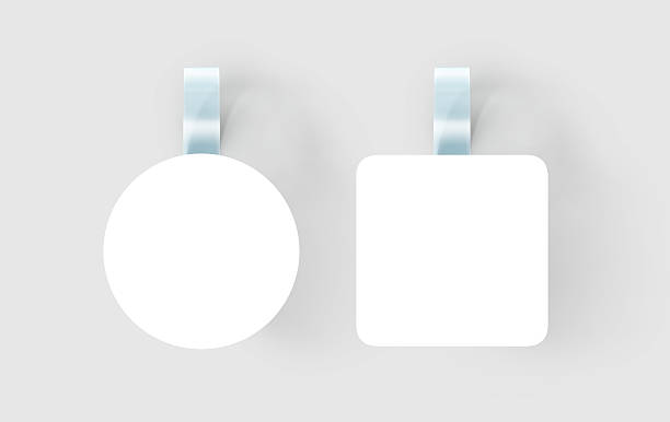 Blank white wobbler hanging on wall mock up, clipping path stock photo