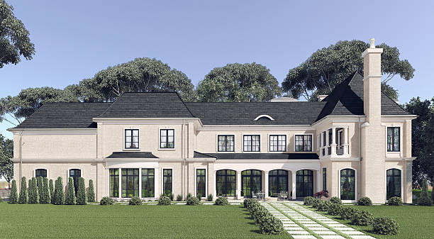 istock Big beautiful house with the landscape. 618056096