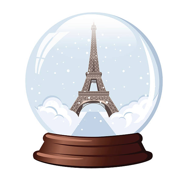 snow globe the Eiffel Tower 
snow globe with the Eiffel Tower inside eiffel tower winter stock illustrations