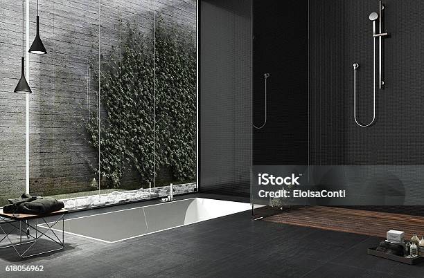 Design Minimale Del Bagno - Fotografie stock e altre immagini di Doccia - Doccia, Lusso, Colore nero