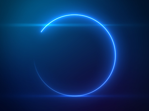Hermosa luz de círculo azul con destello de lente en el fondo de partículas photo