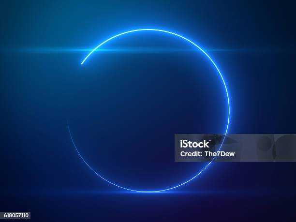 Beautiful Blue Circle Light With Lens Flare On Particles Background Stock Photo - Download Image Now