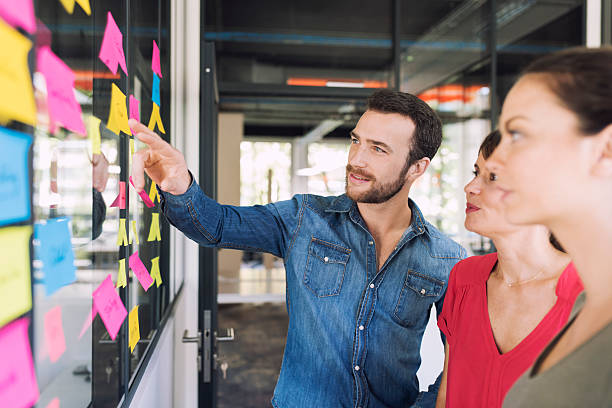 Three businesspeople discussing and planning concept