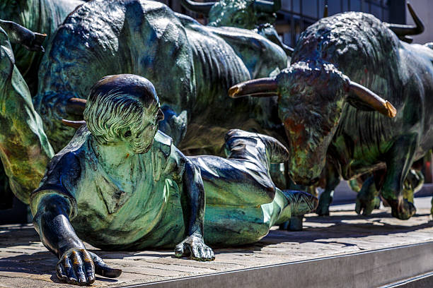 Pamplona, Spain - August 21, 2016: Monument of Encierro Running of the Bulls in historic part of Pamplona, the monument is dedicated to the traditional festival of San Fermin. by Rafael Huerta Celaya