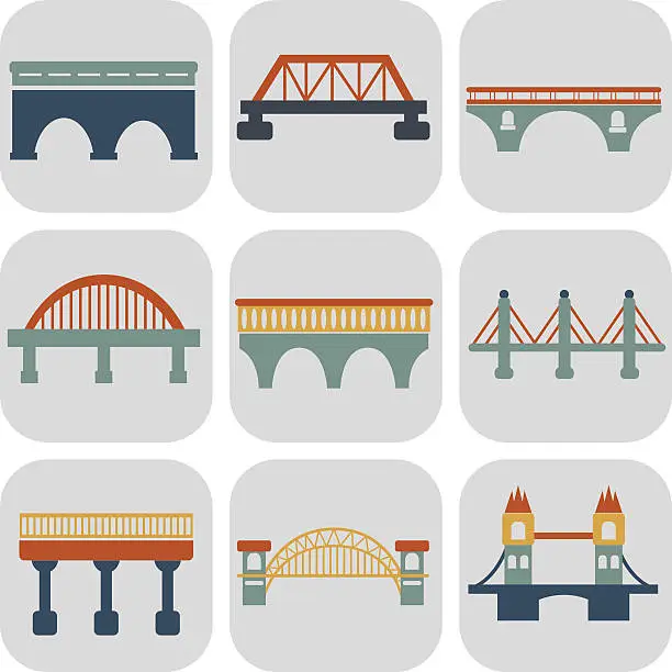 Vector illustration of Vector isolated bridges icons set.