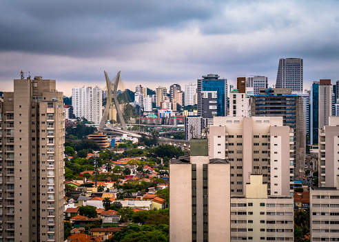 High view of Sao Paulo Brooklin area, including Estaiada Bridge