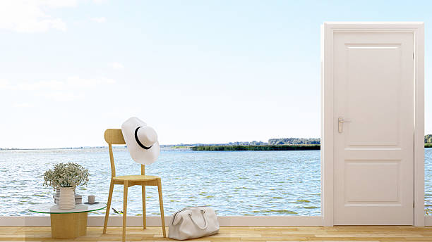 istock living terrace with door to the beach - 3d rendering 618061196